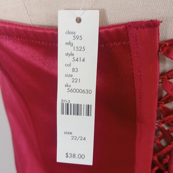 Cacique Red Satin Bustier Corset Back Bra Top Size 22/24 strapless - Picture 5 of 9